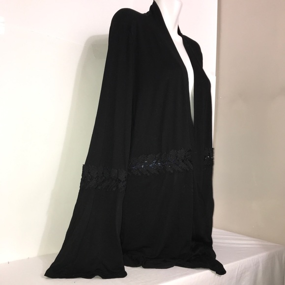 Cyrus Black Cutout Rayon Flyaway Cardigan Sweater - Picture 7 of 14